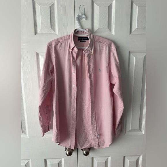 Vintage Polo Baby Pink Button Down with Baby Blue Pony Logo Medium | Powder Pink - Picture 3 of 9